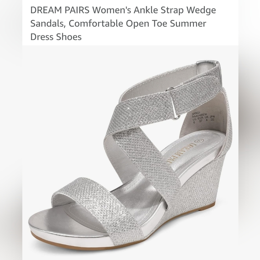 Dream Pairs Silver Glitter Crisscross Ankle-Strap Wedge Sandals